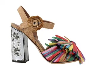 Multicolor Crystal Straw Sandal Shoes