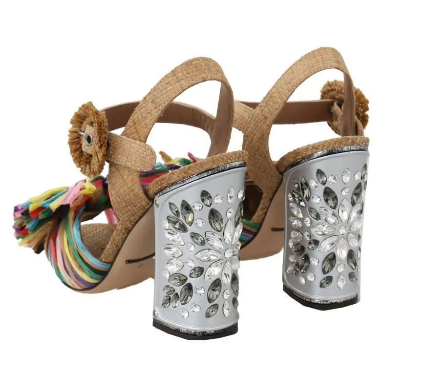 Multicolor Crystal Straw Sandal Shoes