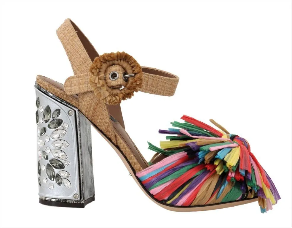 Multicolor Crystal Straw Sandal Shoes