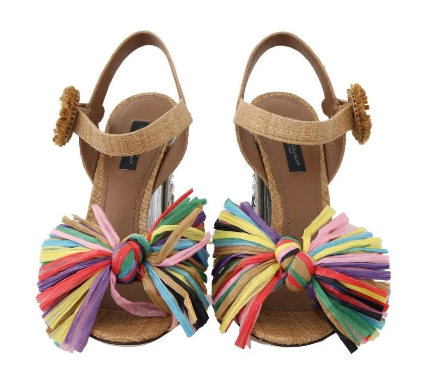Multicolor Crystal Straw Sandal Shoes