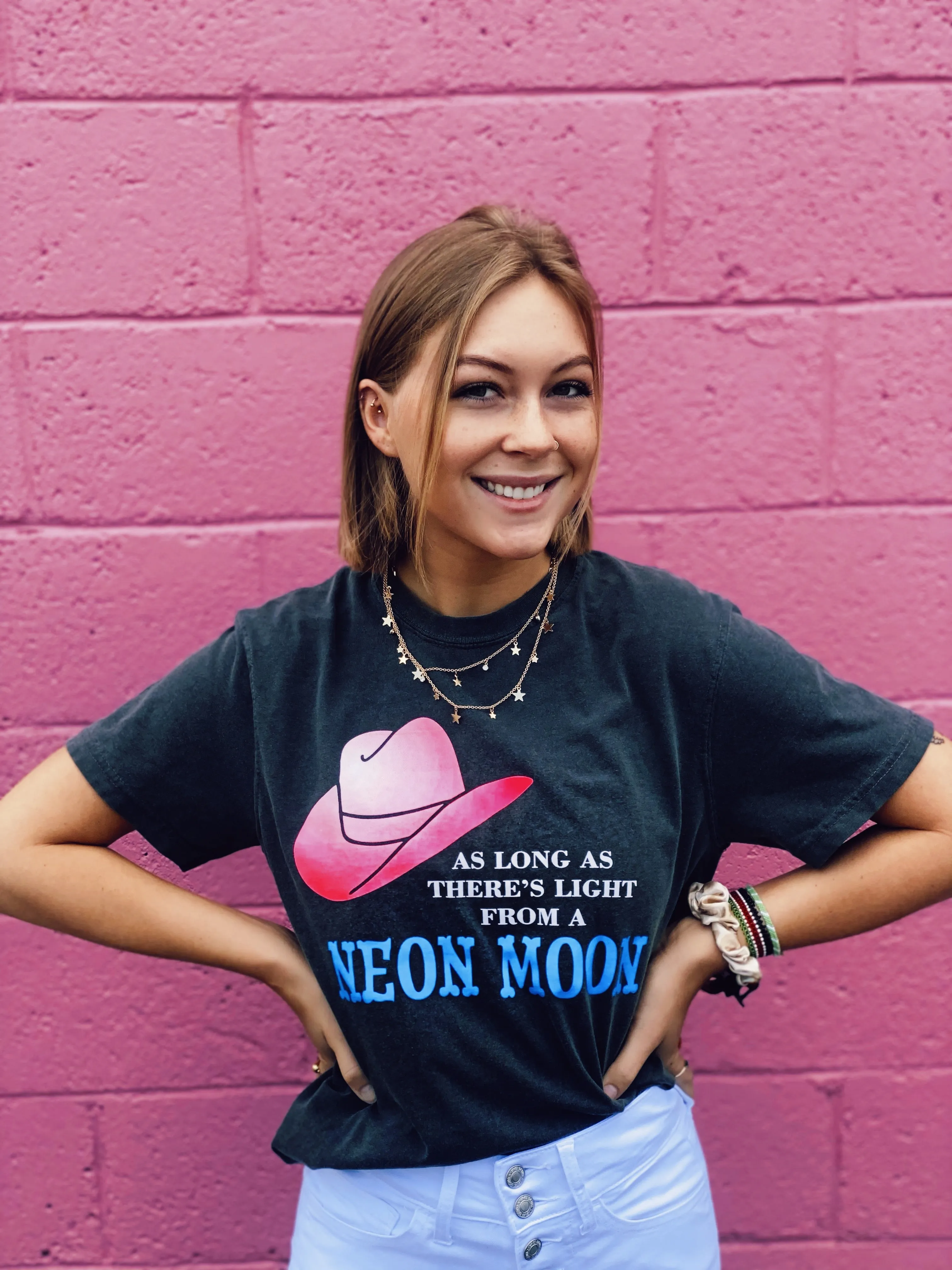 Neon Moon Graphic Tee- Charcoal