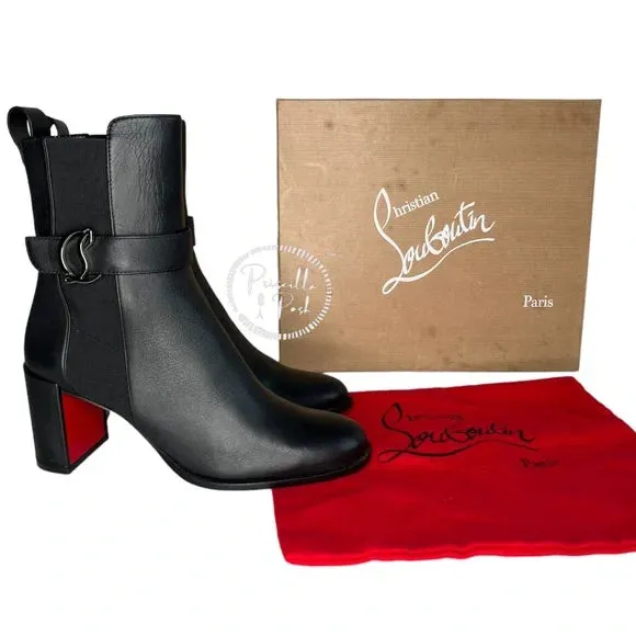 NEW Christian Louboutin CL chelsea 70 black leather booty boots square heel 40