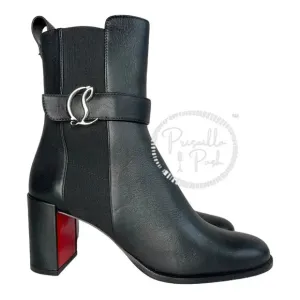 NEW Christian Louboutin CL chelsea 70 black leather booty boots square heel 40