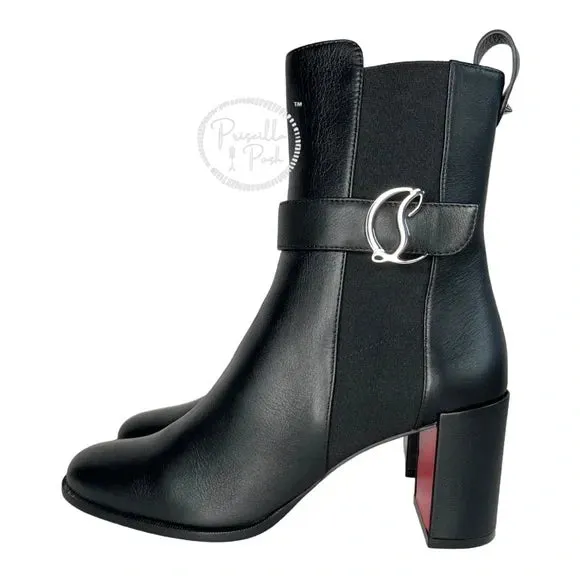 NEW Christian Louboutin CL chelsea 70 black leather booty boots square heel 40