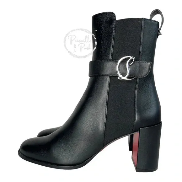 NEW Christian Louboutin CL chelsea 70 black leather booty boots square heel 40