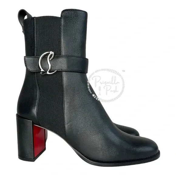 NEW Christian Louboutin CL chelsea 70 black leather booty boots square heel 40