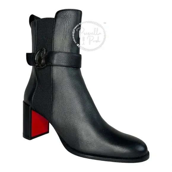 NEW Christian Louboutin CL chelsea 70 black leather booty boots square heel 40