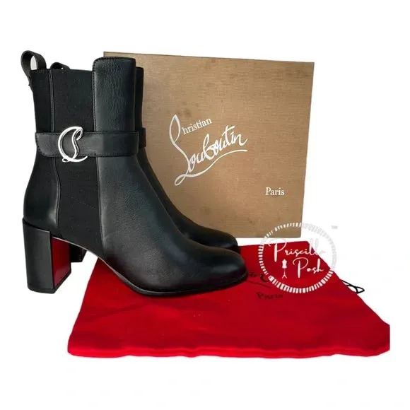 NEW Christian Louboutin CL chelsea 70 black leather booty boots square heel 40