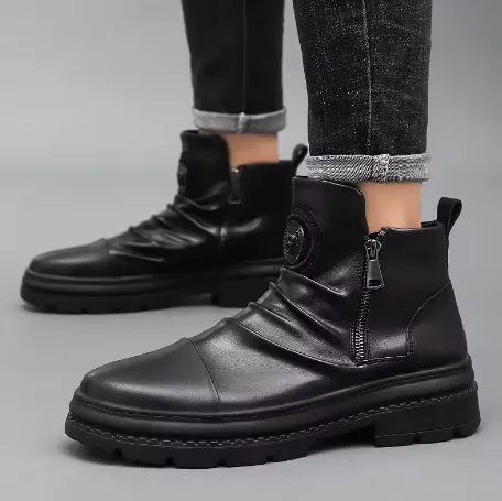 NEW Men’s Zipper Ankle Boots, British Style Punk Boots, High-Cut Chelsea Boots, Size 44 (11)