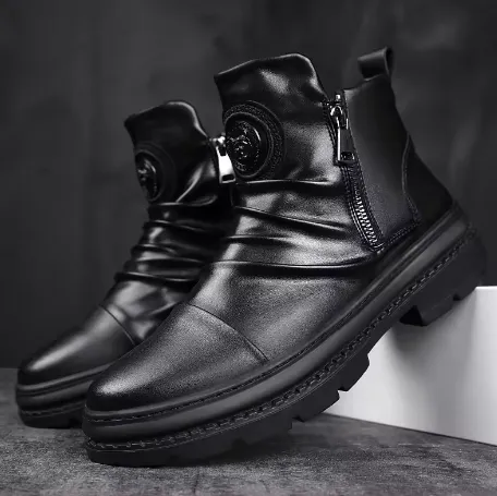 NEW Men’s Zipper Ankle Boots, British Style Punk Boots, High-Cut Chelsea Boots, Size 44 (11)