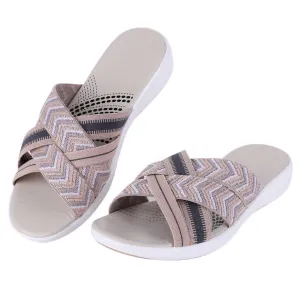 NEW SunyaMood Women Slide Sandals Lightweight Cross Strap Sandals, Sz 6