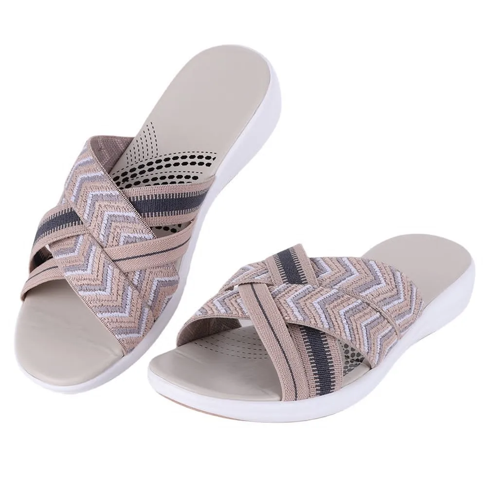 NEW SunyaMood Women Slide Sandals Lightweight Cross Strap Sandals, Sz 6