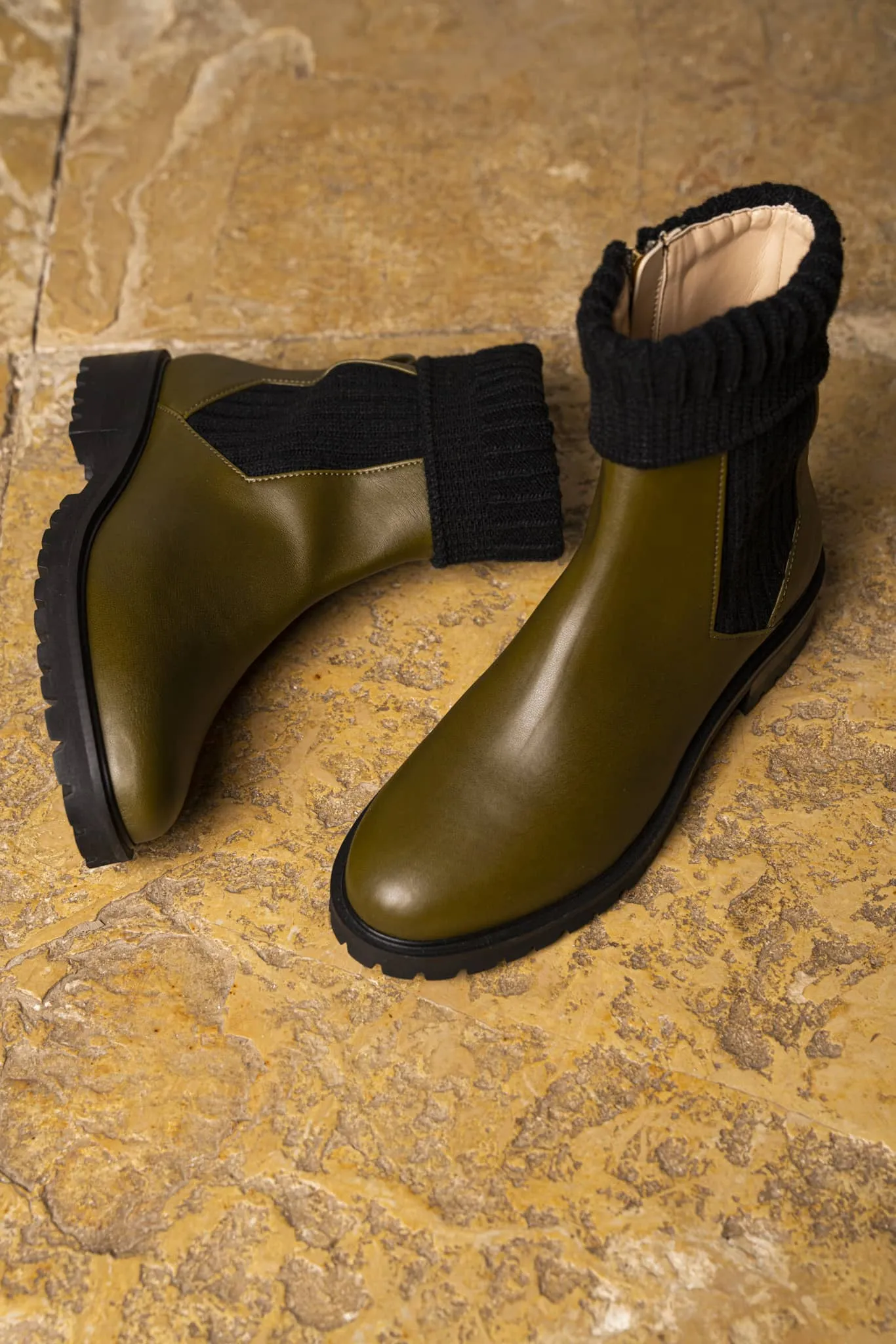 Oracle Vegan Leather Flat Chelsea Boots | Khaki