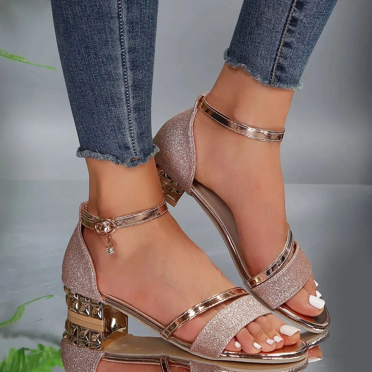 Orthopedic Sandals with Ankle Strap and Metallic Accents
