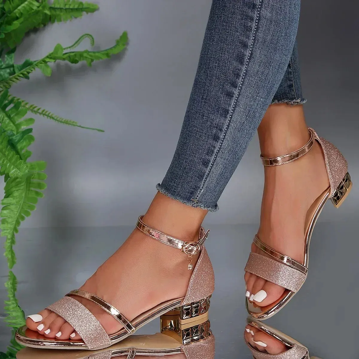 Orthopedic Sandals with Ankle Strap and Metallic Accents