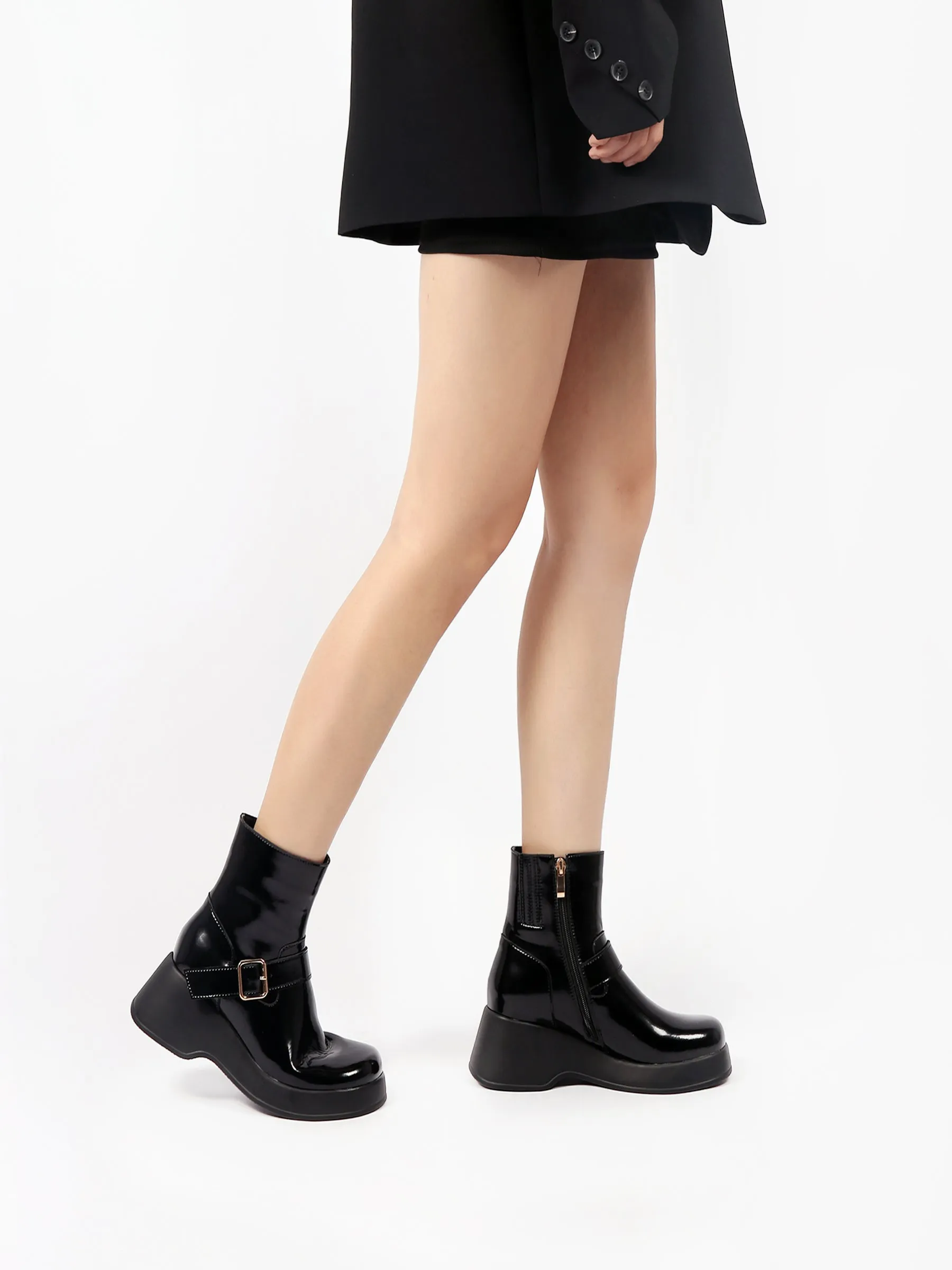 Paint Leather Buckle Up Combat Boot