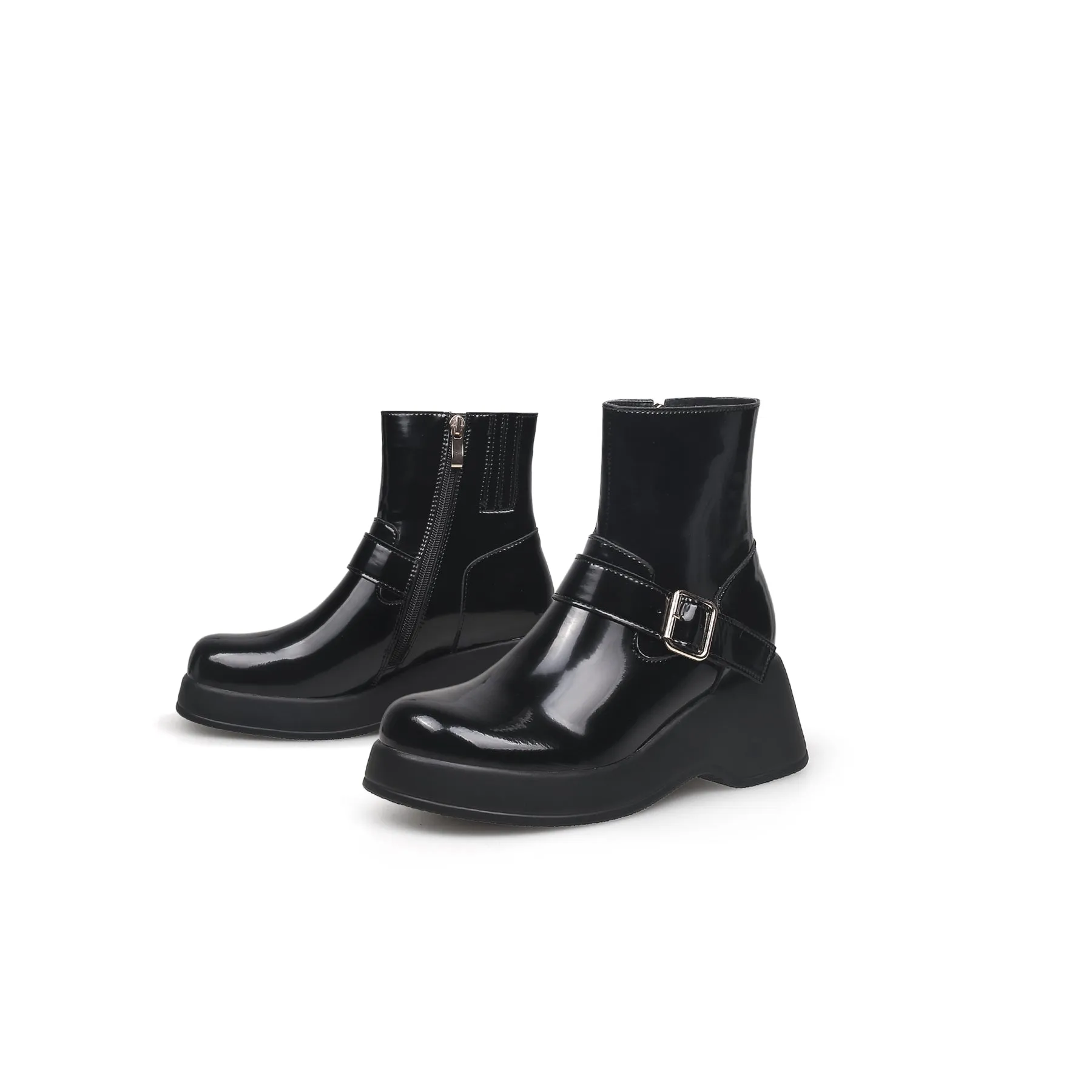 Paint Leather Buckle Up Combat Boot