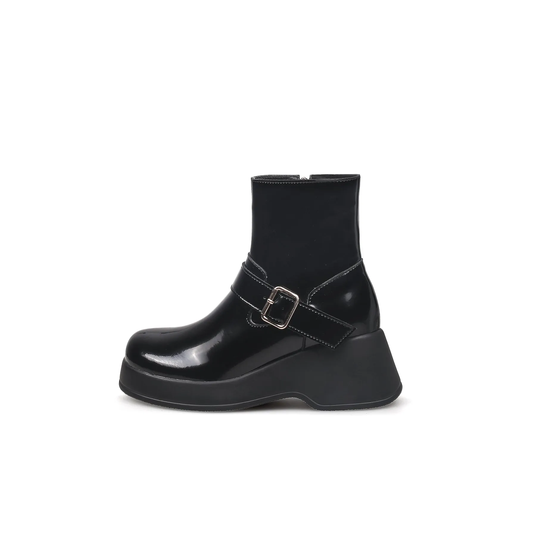 Paint Leather Buckle Up Combat Boot