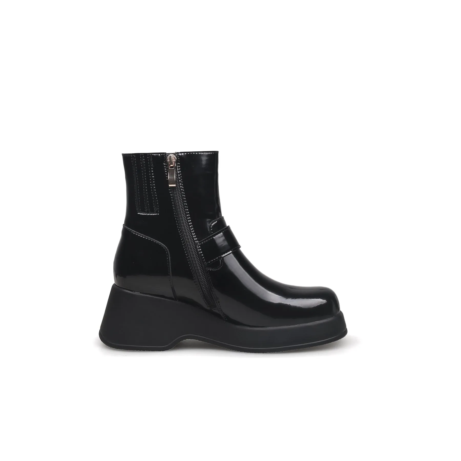 Paint Leather Buckle Up Combat Boot