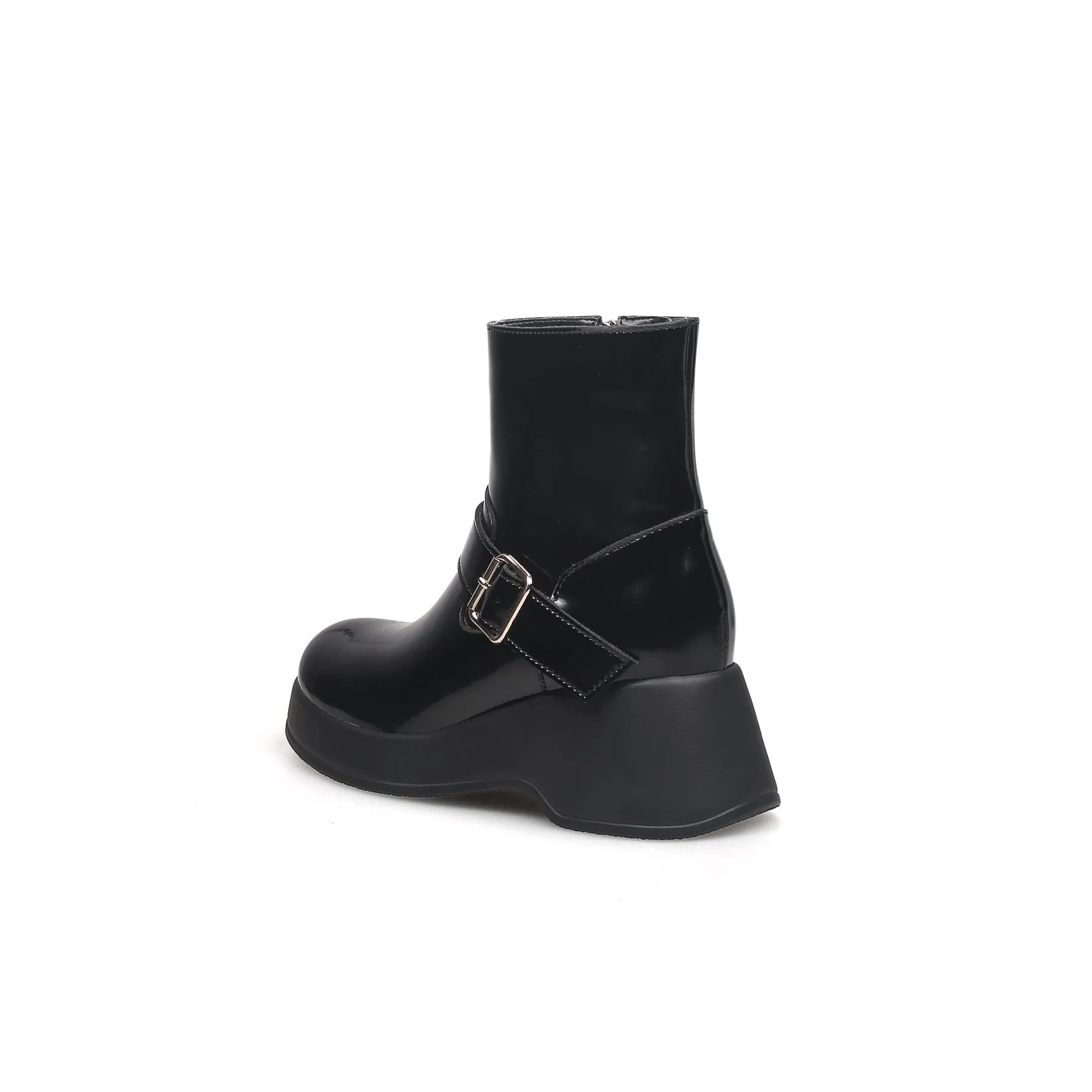 Paint Leather Buckle Up Combat Boot