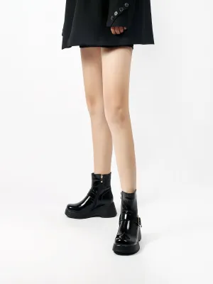 Paint Leather Buckle Up Combat Boot