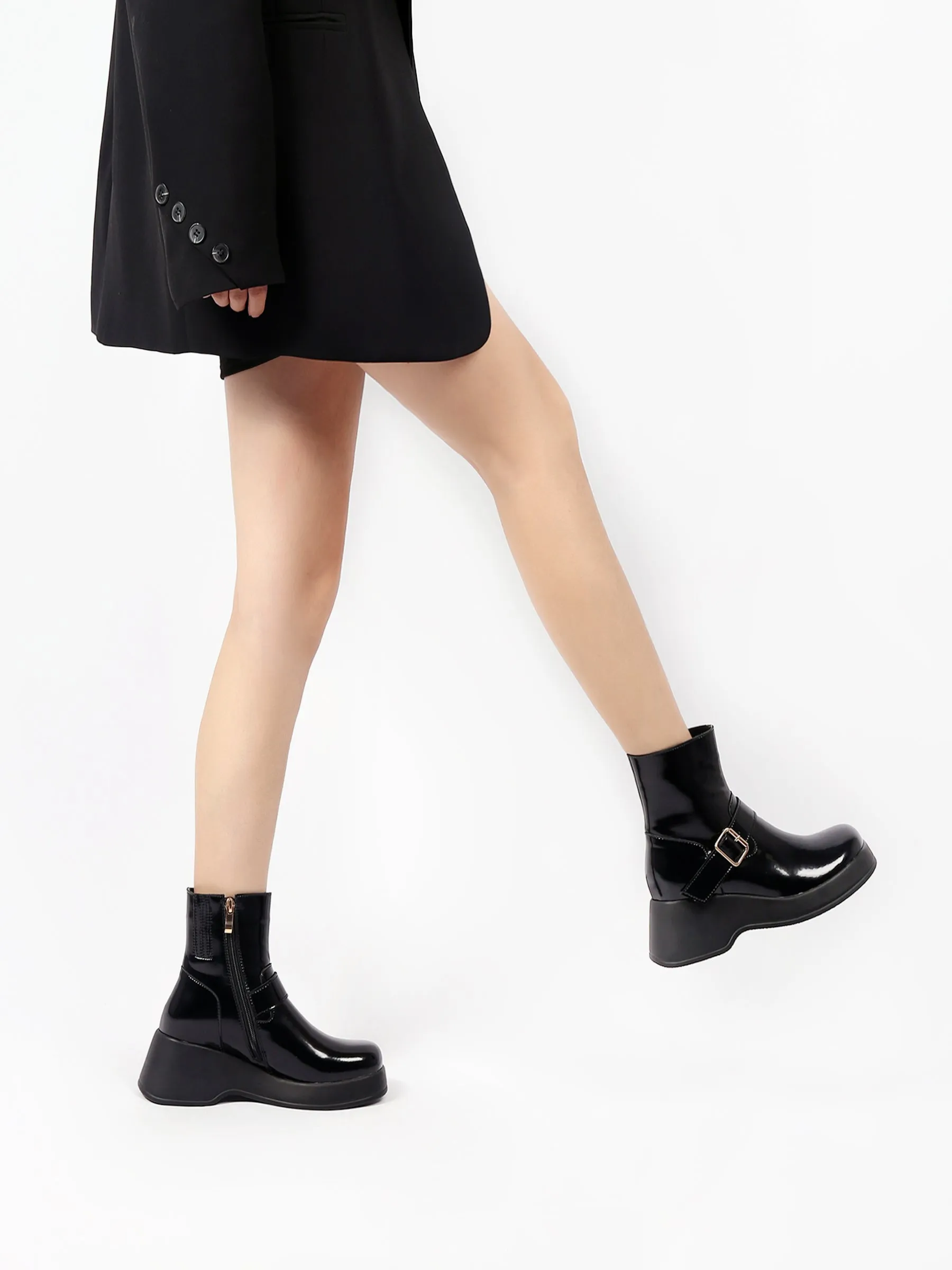 Paint Leather Buckle Up Combat Boot