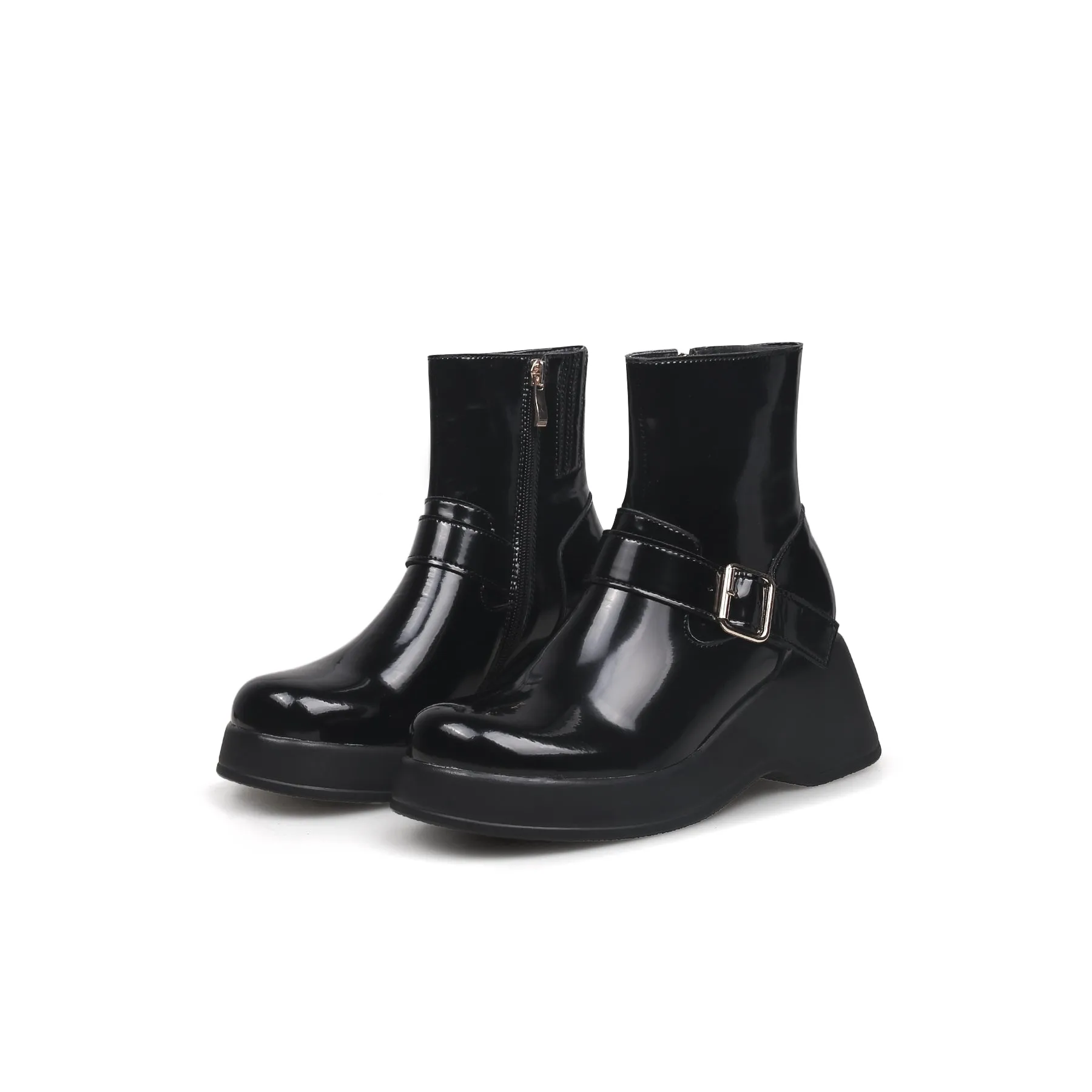 Paint Leather Buckle Up Combat Boot