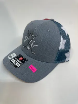 Peanuts and Golf Trucker Golf Hat - Grey/Stars & Stripes