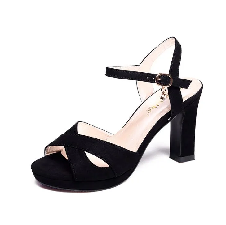 Petite Peep Cross Strap Chunky Heel Sandals ES18