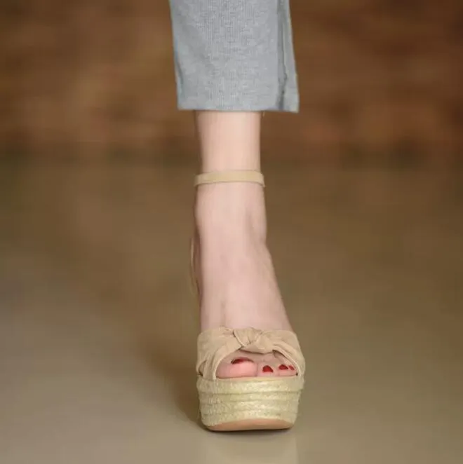 Petite Size Platform Strap Suede Sandal Shoes MS382