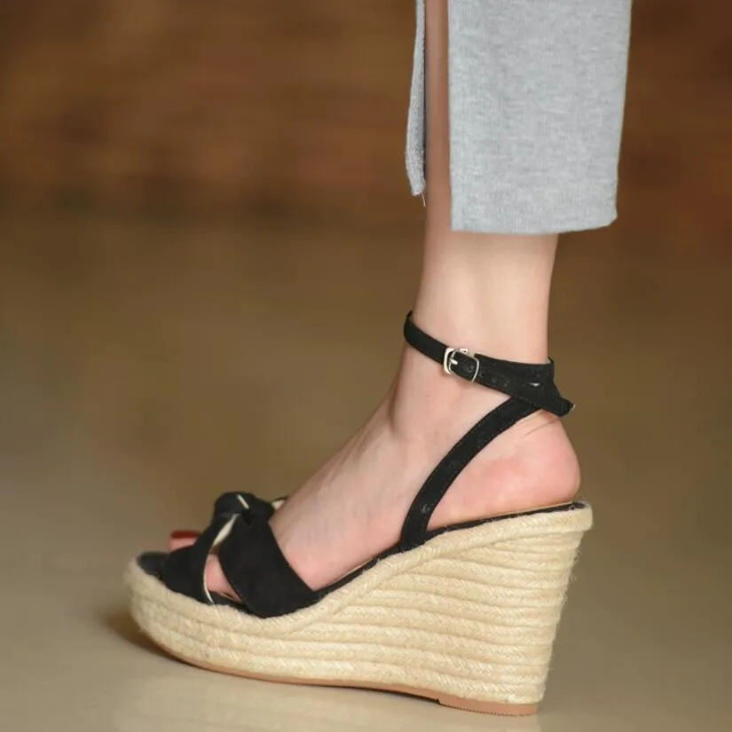 Petite Size Platform Strap Suede Sandal Shoes MS382
