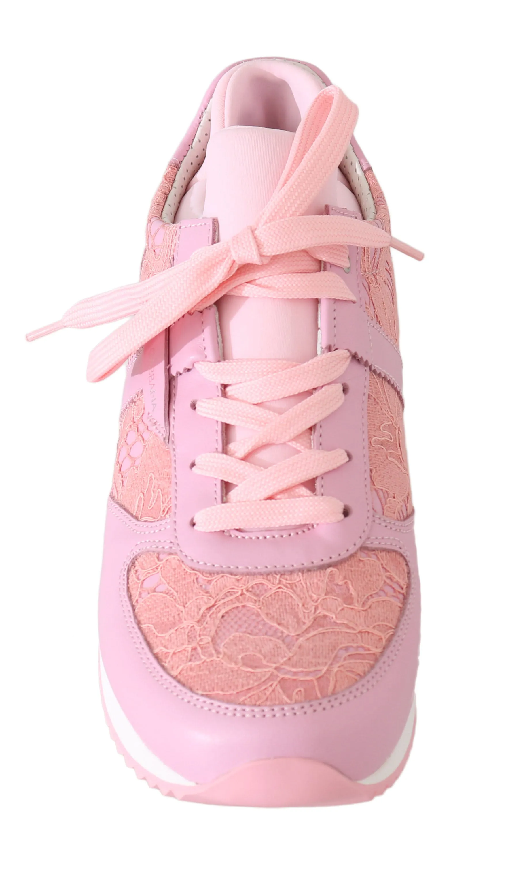 Pink Floral Lace Leather Sneakers