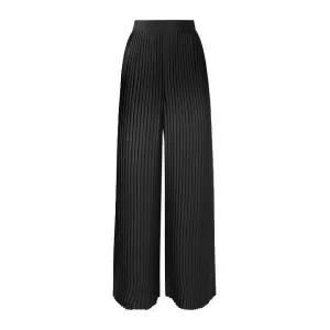Plissé-Satin Wide-Leg Pants