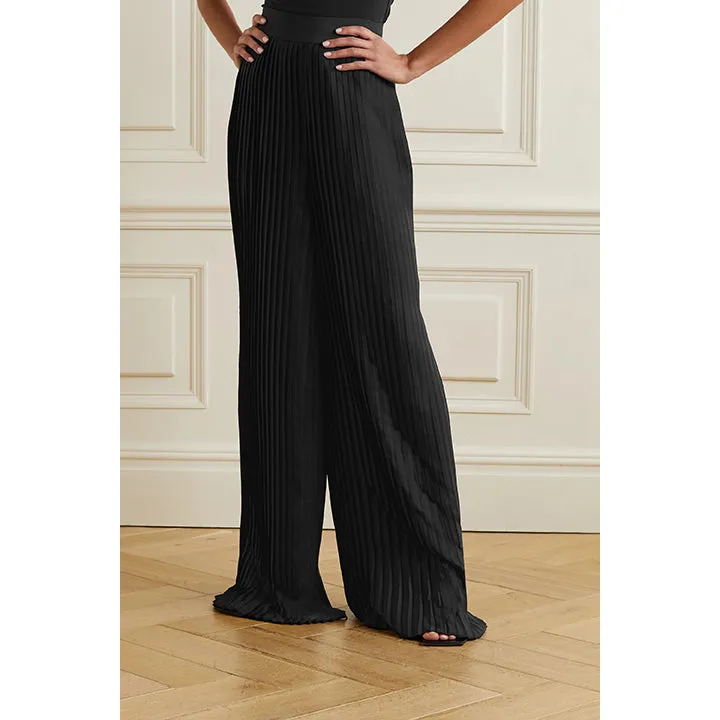 Plissé-Satin Wide-Leg Pants