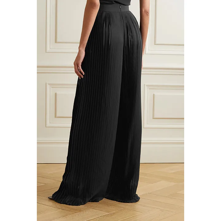 Plissé-Satin Wide-Leg Pants