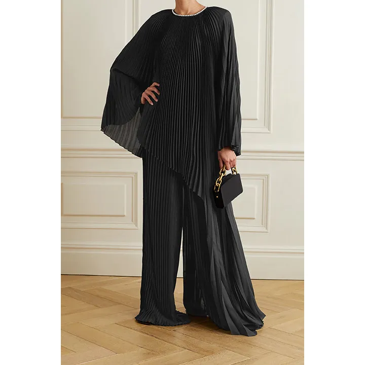 Plissé-Satin Wide-Leg Pants