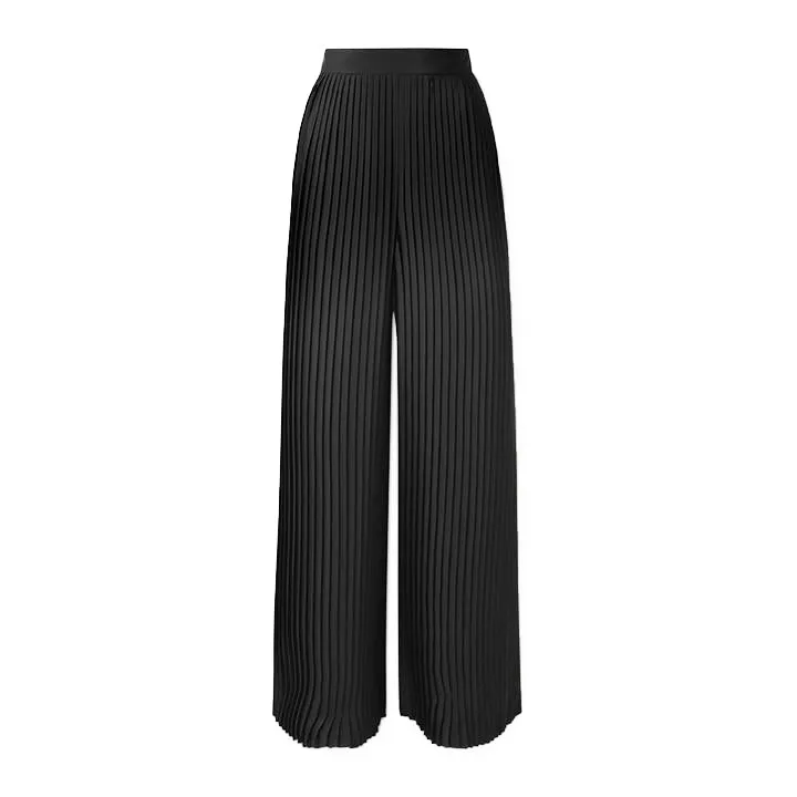 Plissé-Satin Wide-Leg Pants