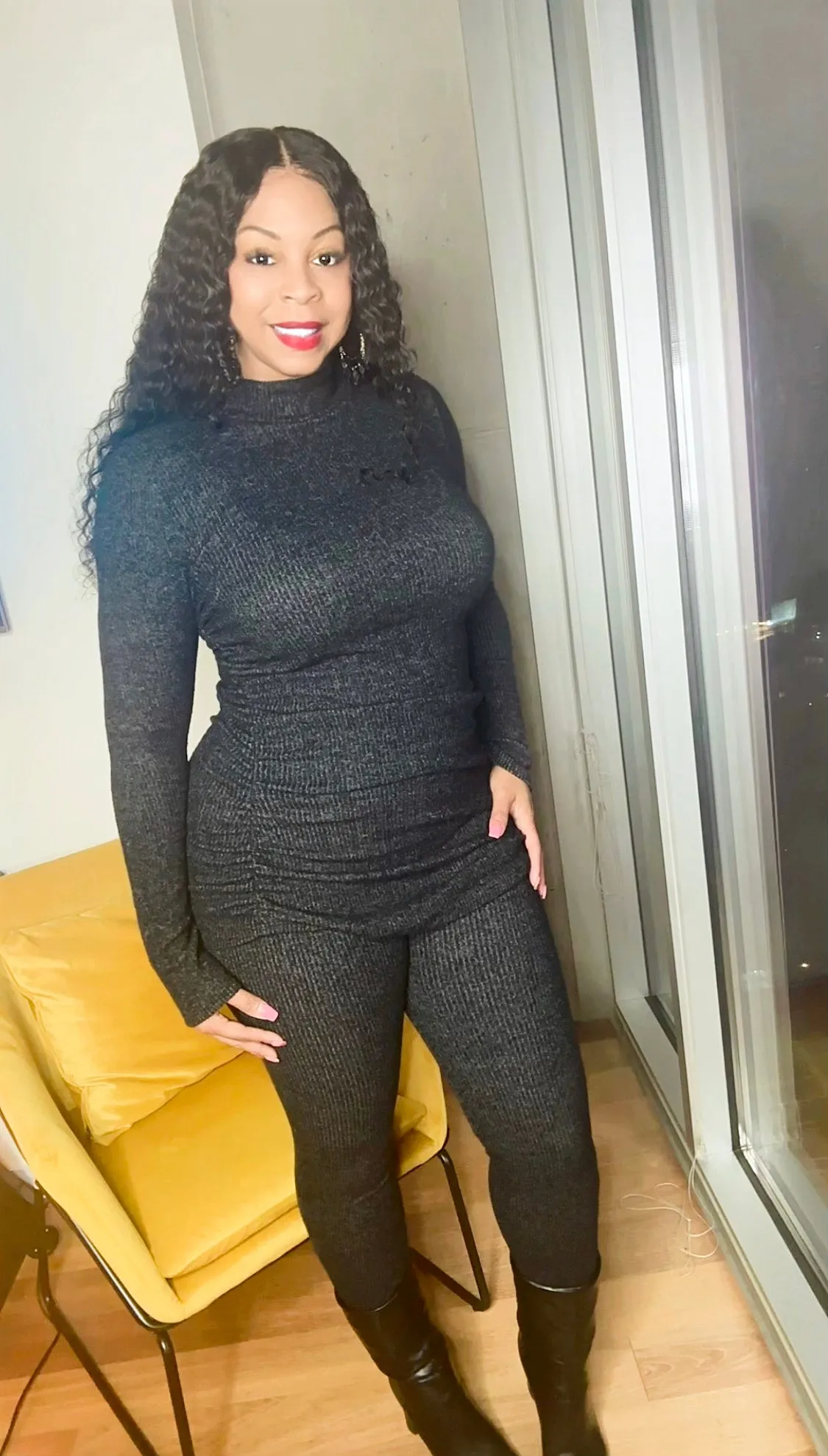PLUS SIZE SET LEFT! Ruched & Ribbed Knit Slit Ankle Set!