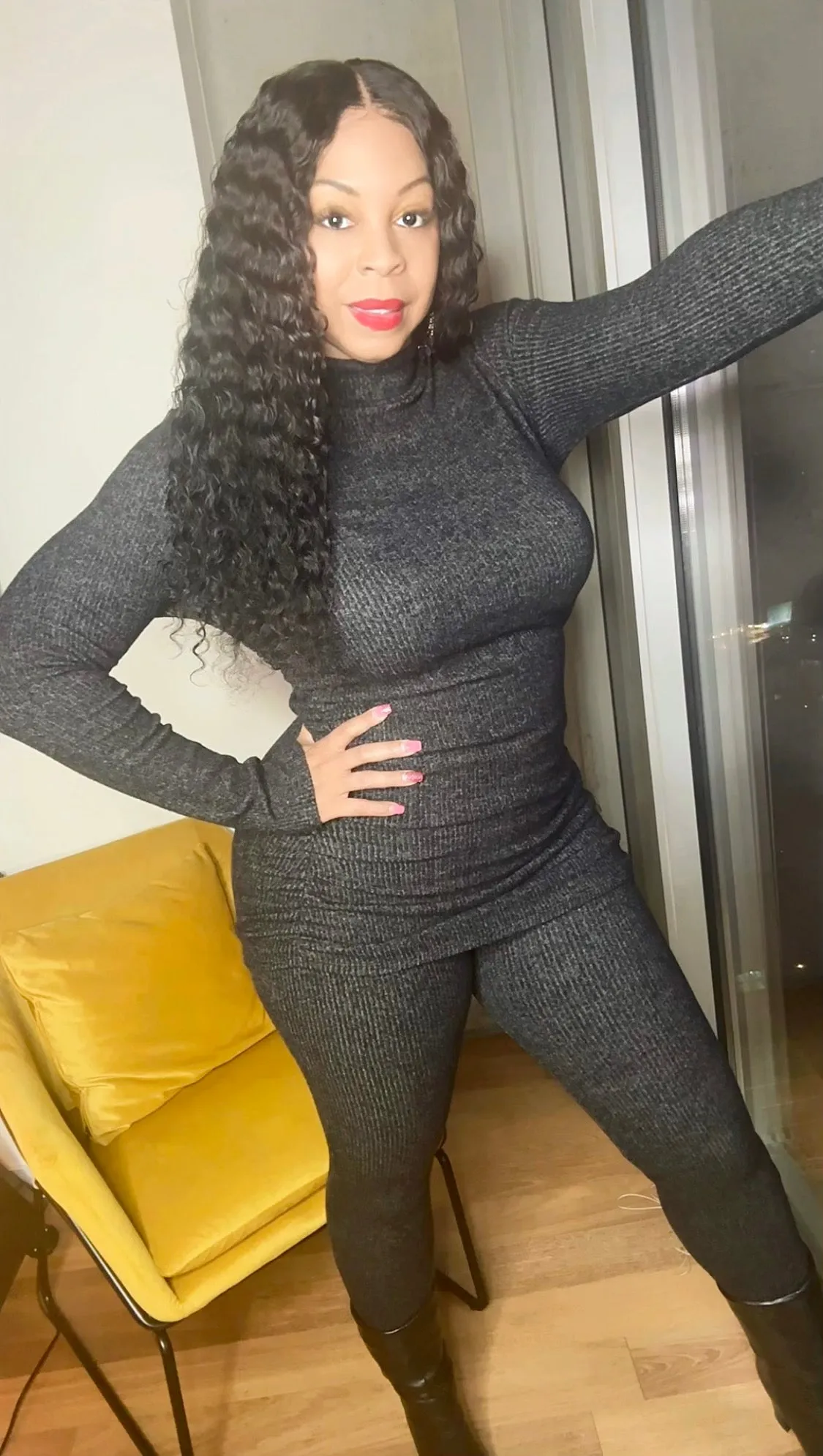 PLUS SIZE SET LEFT! Ruched & Ribbed Knit Slit Ankle Set!