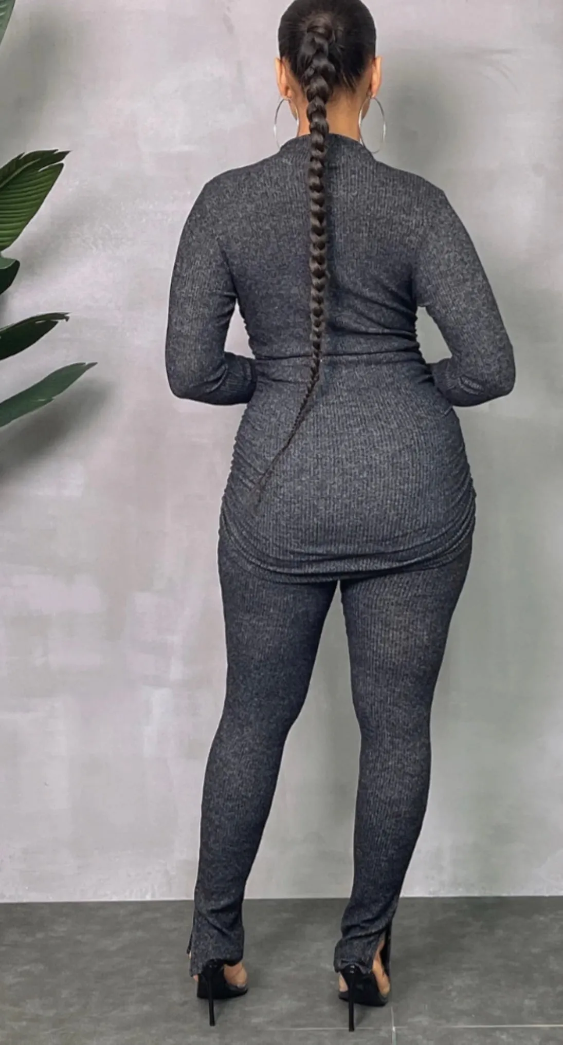 PLUS SIZE SET LEFT! Ruched & Ribbed Knit Slit Ankle Set!