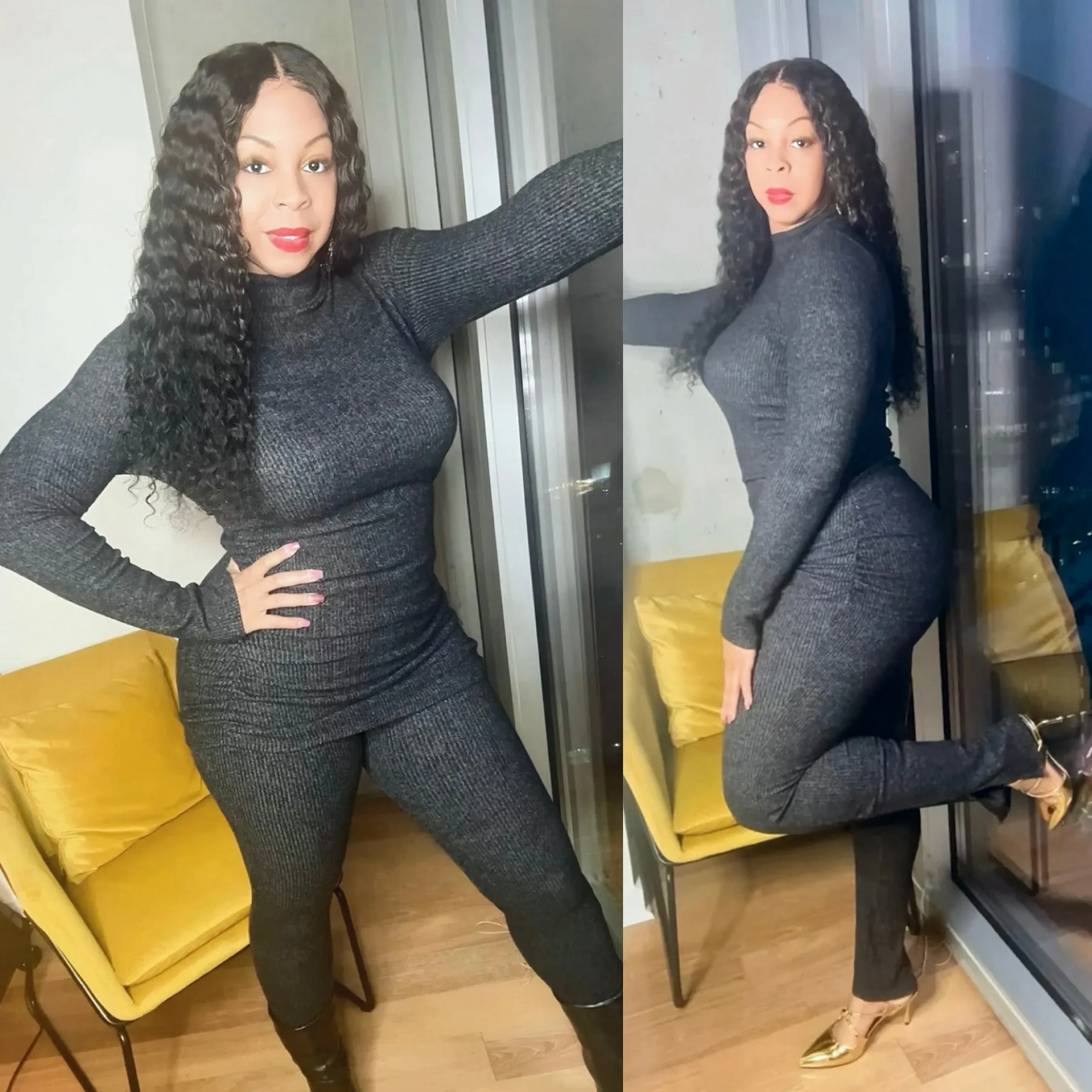 PLUS SIZE SET LEFT! Ruched & Ribbed Knit Slit Ankle Set!