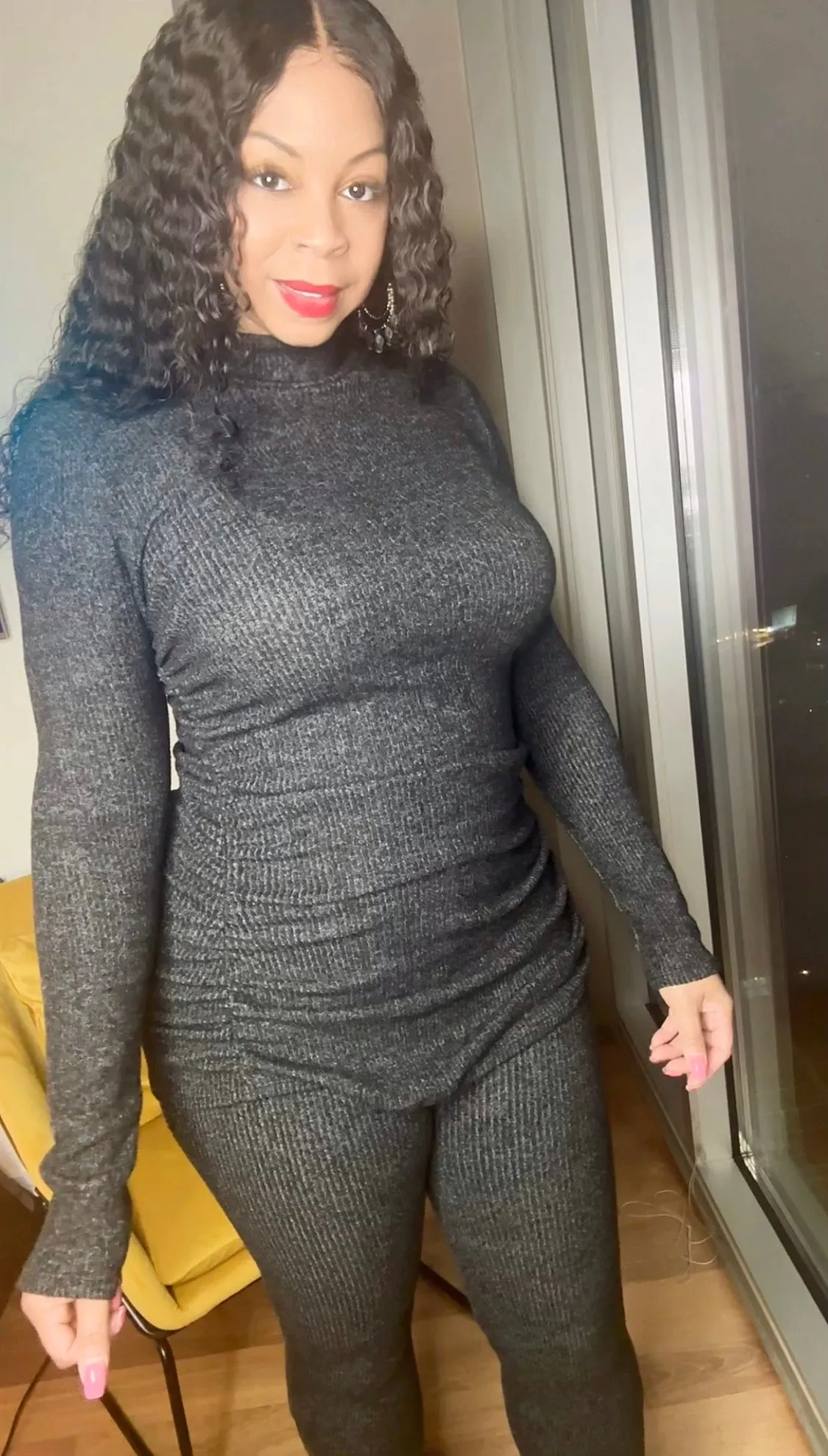 PLUS SIZE SET LEFT! Ruched & Ribbed Knit Slit Ankle Set!