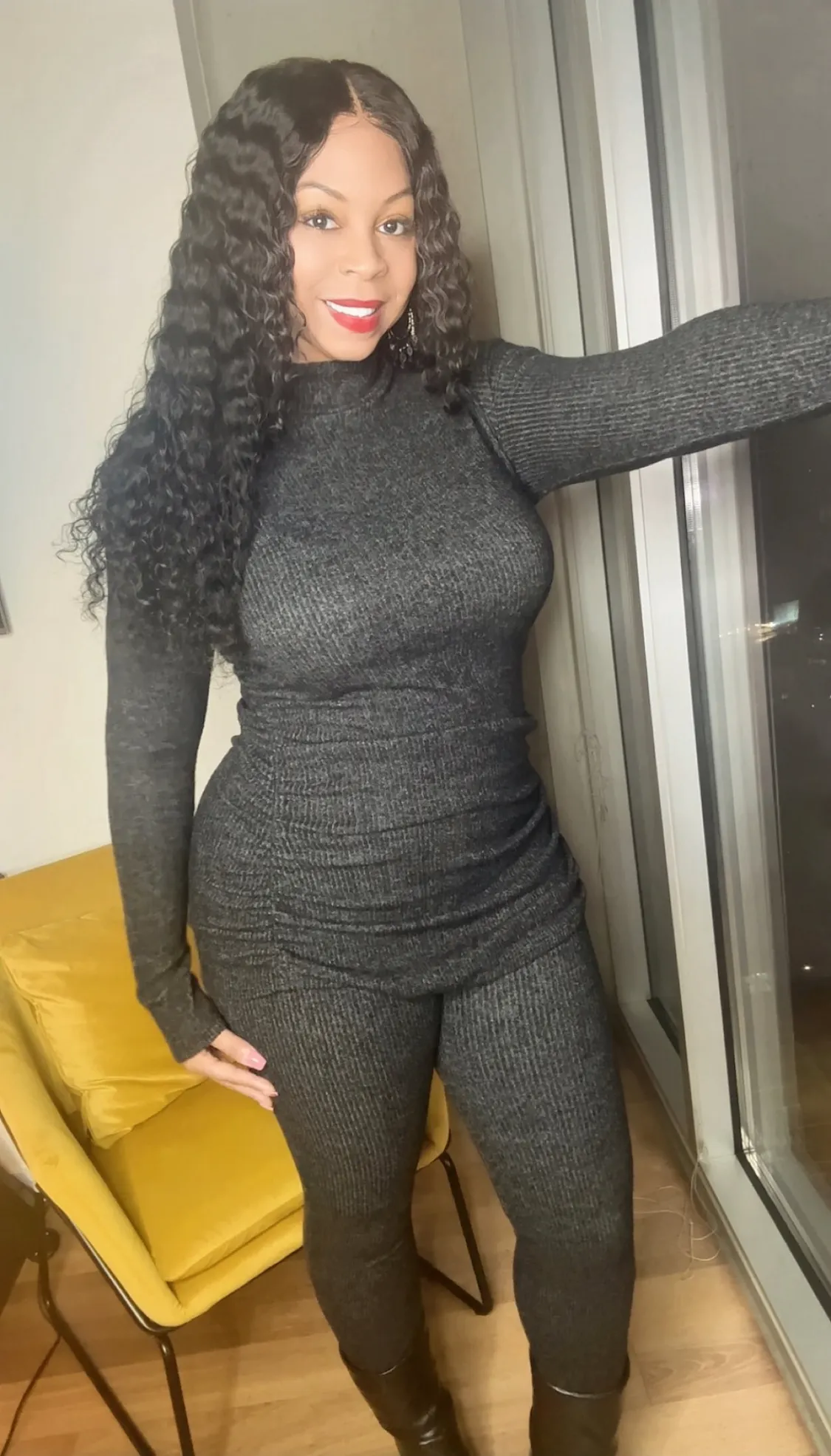 PLUS SIZE SET LEFT! Ruched & Ribbed Knit Slit Ankle Set!