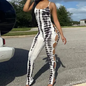 Print Sleevelss Cut Out Jumpsuit