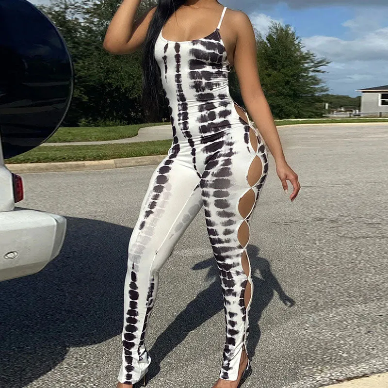 Print Sleevelss Cut Out Jumpsuit
