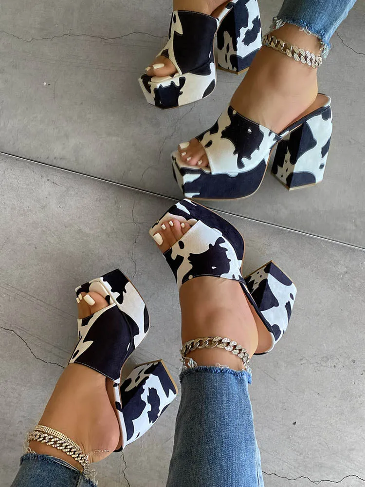 Printed Chunky Heeled Platform Sandals