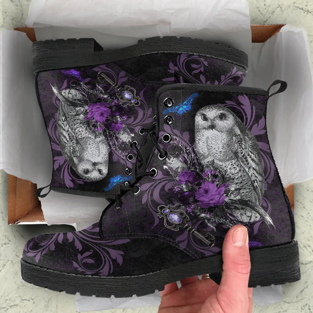 Purple Owls Vegan Leather Boots