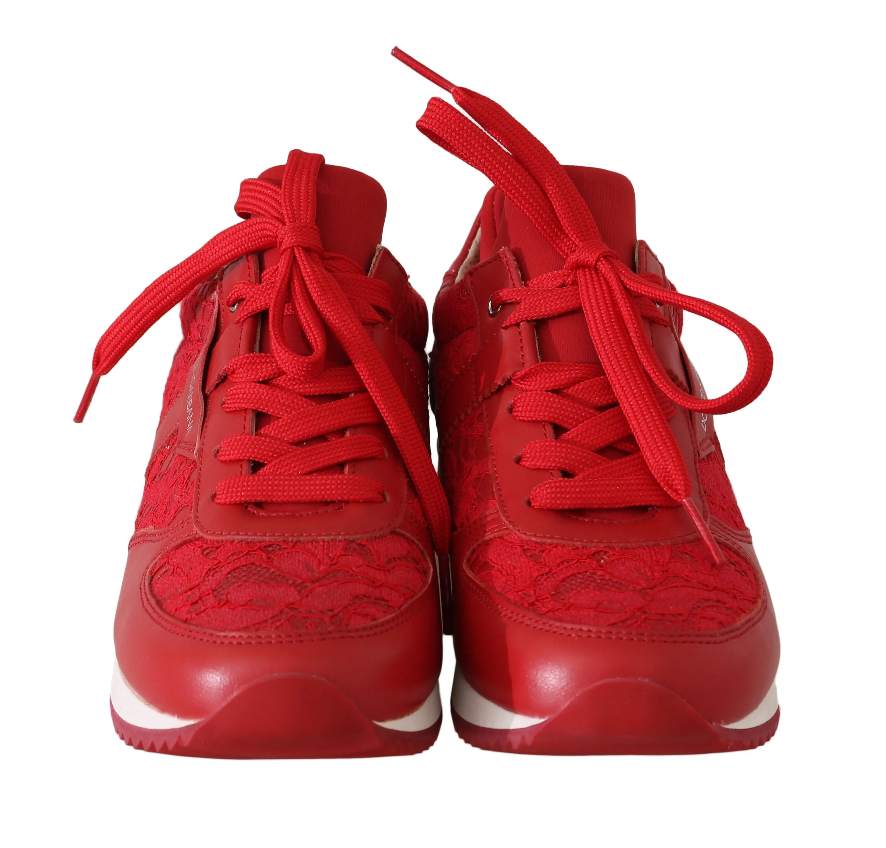 Red Floral Lace Leather Women Sneakers