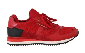 Red Floral Lace Leather Women Sneakers