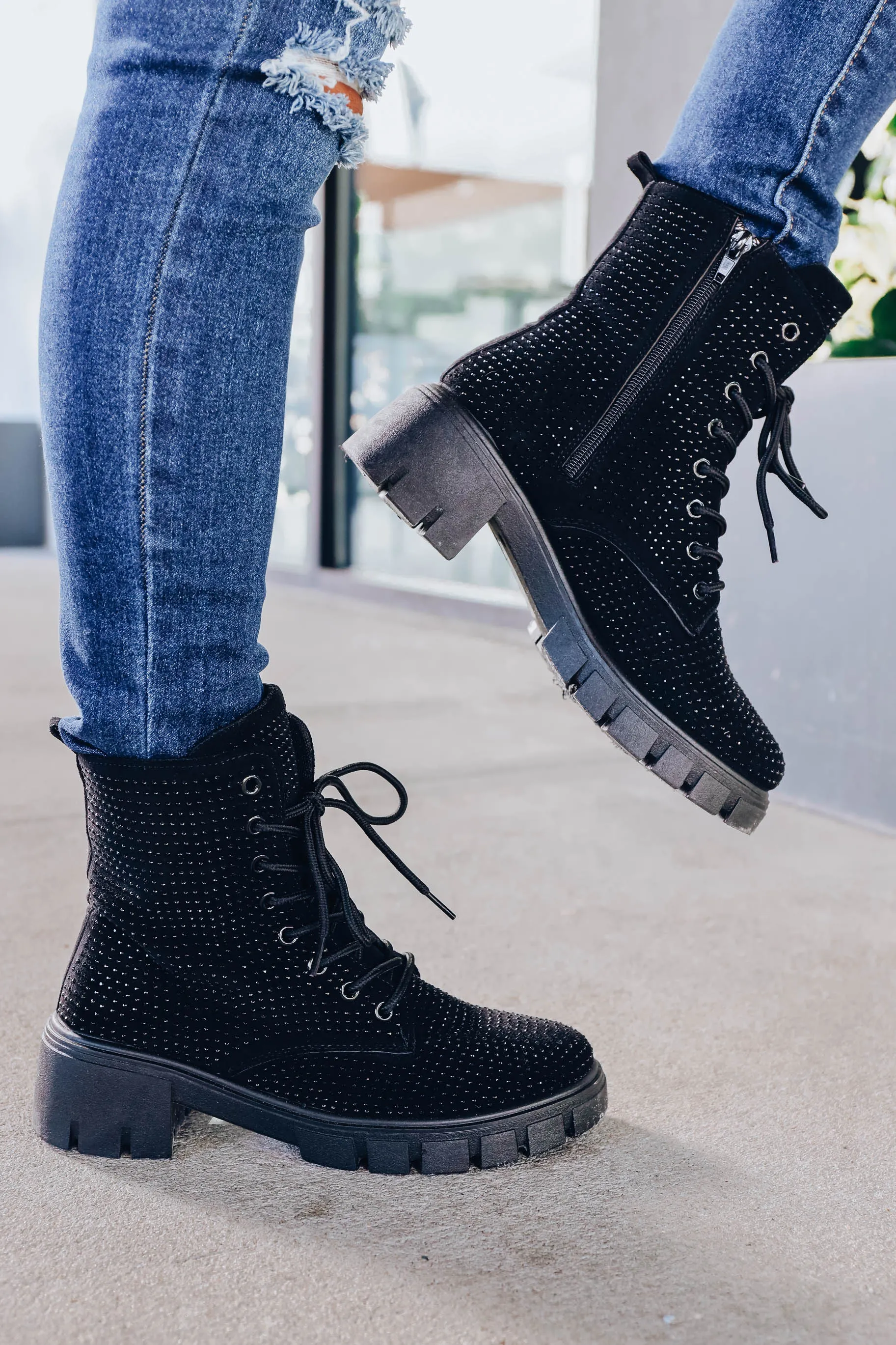 Rider Studded Combat Boots - Black